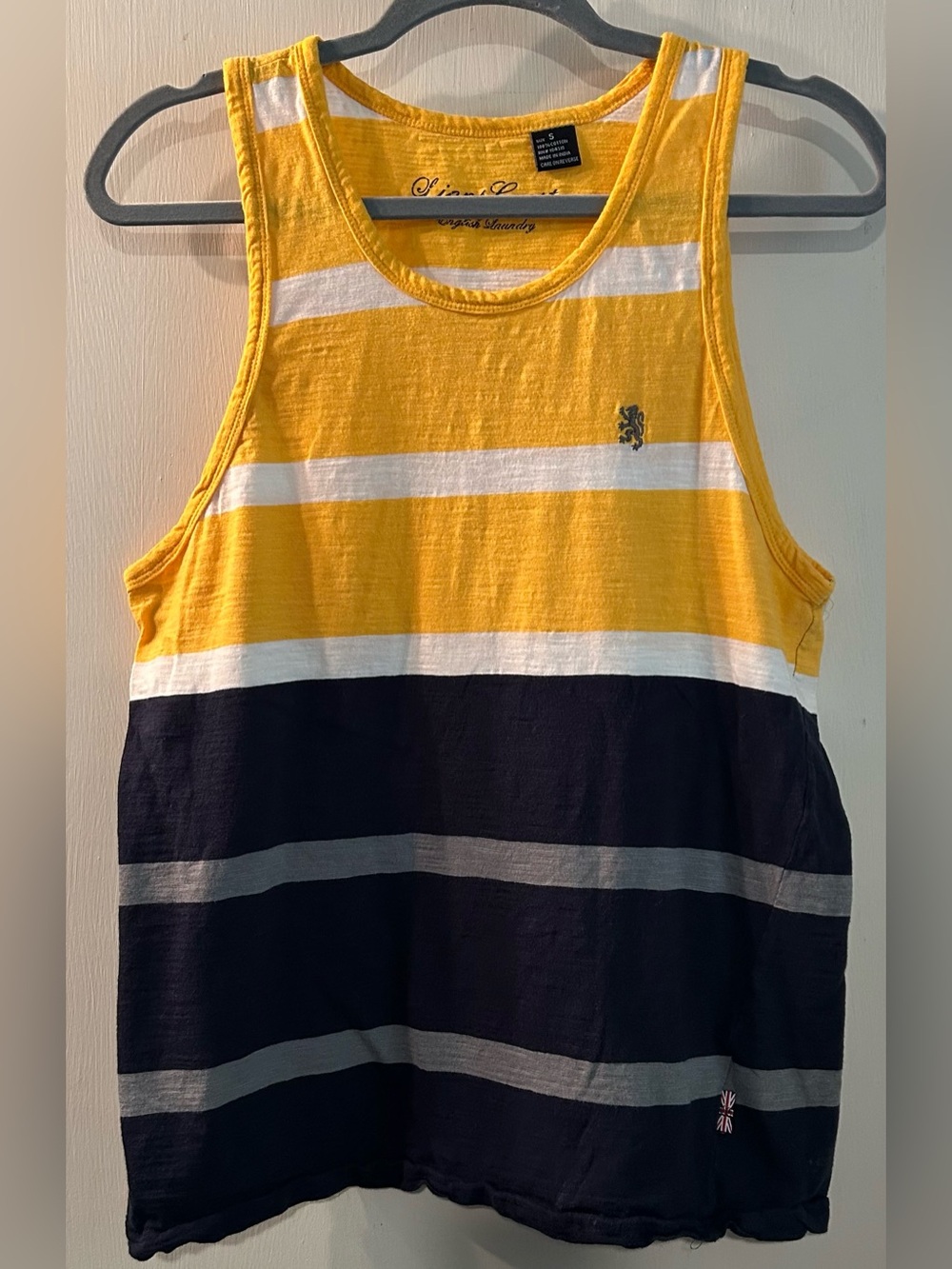 English Laundry Yellow, White & Navy Striped Boys' Tank Top S